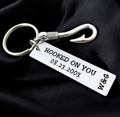 Hooked on You Personalized Keyring with Initials and Date - UniqueThoughtful