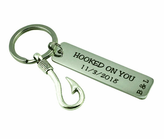 Hooked on You Personalized Keyring with Initials and Date - Uniquethoughtful