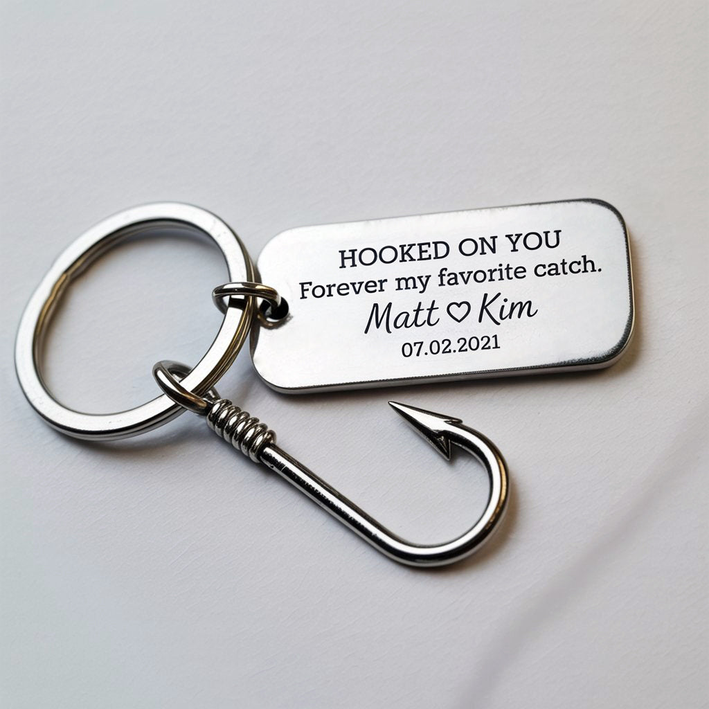 Hooked on You Personalized Keyring with Names and Date