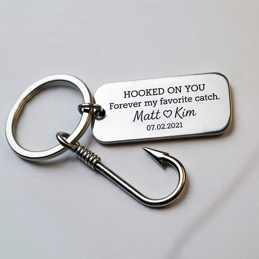 Hooked on You Personalized Keyring with Names and Date