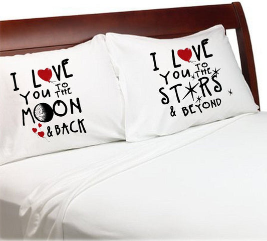 I Love You To The Moon And Back Stars Couple Pillowcases - Uniquethoughtful