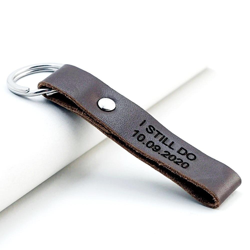 I Still Do Custom Leather Keychain With Date - Uniquethoughtful