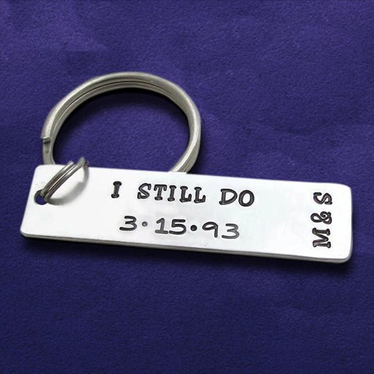 I still do keychain with date and initials - Uniquethoughtful