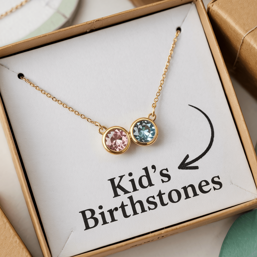 Kid's Birthstone Necklace - Mother's Day Gift - UniqueThoughtful