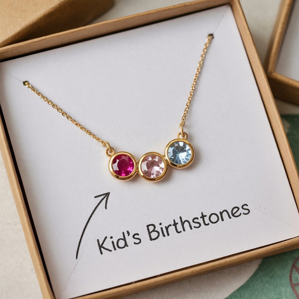 Kid's Birthstone Necklace - Mother's Day Gift - UniqueThoughtful