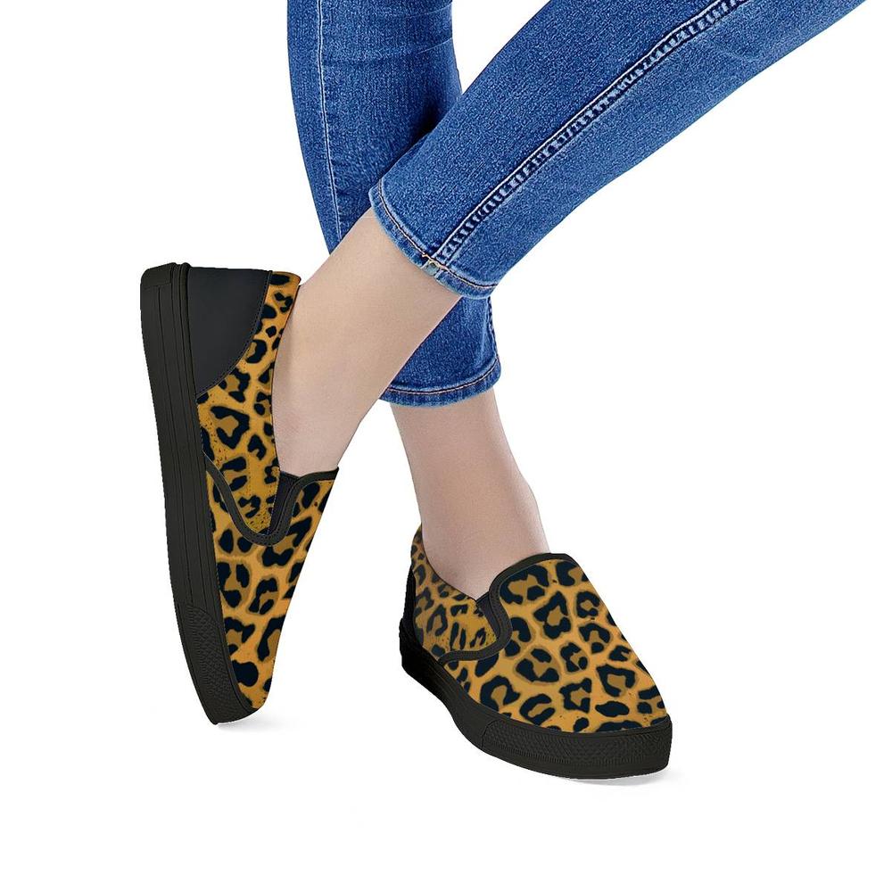 Leopard Print Black Slip On Women's Shoes - UniqueThoughtful