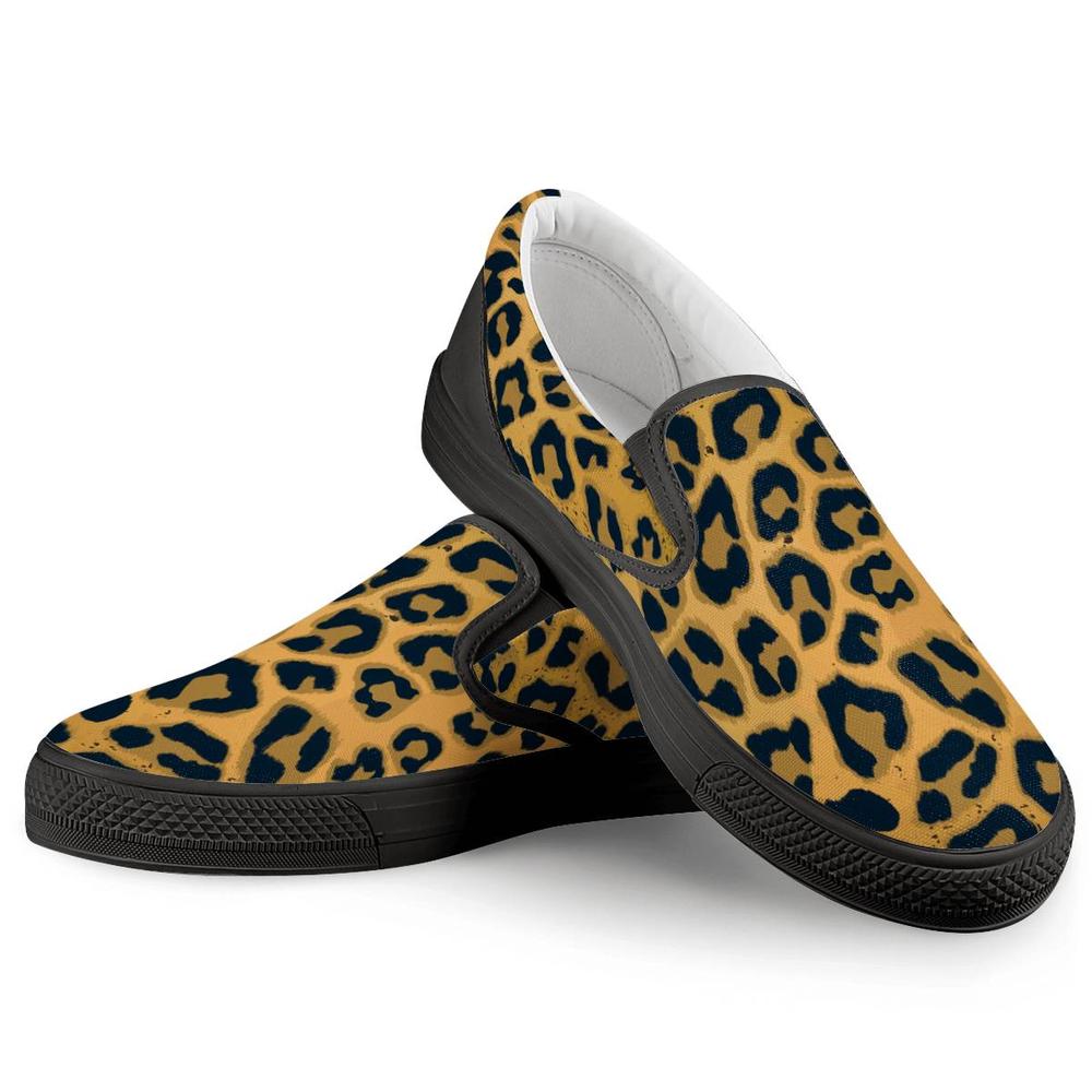 Leopard Print Black Slip On Women's Shoes - UniqueThoughtful