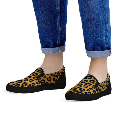 Leopard Print Black Slip On Women's Shoes - UniqueThoughtful