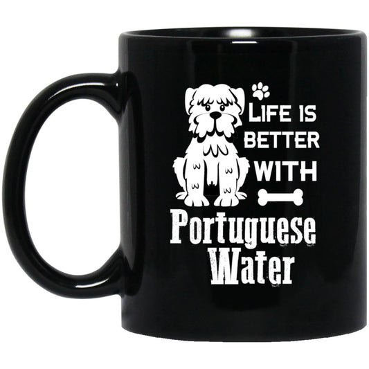 "Life Is Better With Portuguese Water" Coffee Mug (Black) - Uniquethoughtful