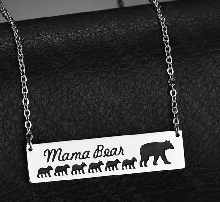 Mama Bear Family Pendant Necklace - Stainless Steel Mother's Day Gift - UniqueThoughtful
