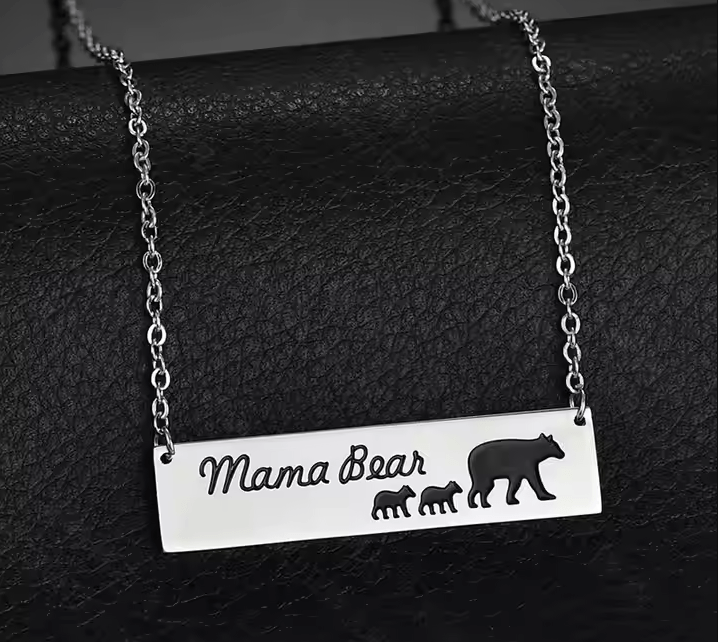 Mama Bear Family Pendant Necklace - Stainless Steel Mother's Day Gift - UniqueThoughtful