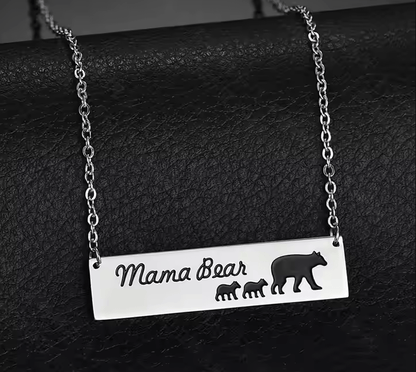 Mama Bear Family Pendant Necklace - Stainless Steel Mother's Day Gift - UniqueThoughtful