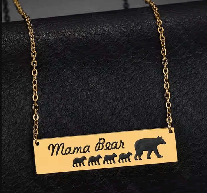 Mama Bear Family Pendant Necklace - Stainless Steel Mother's Day Gift - UniqueThoughtful