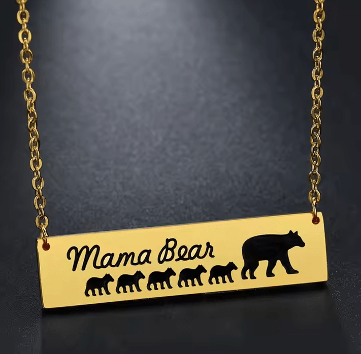 Mama Bear Family Pendant Necklace - Stainless Steel Mother's Day Gift - UniqueThoughtful