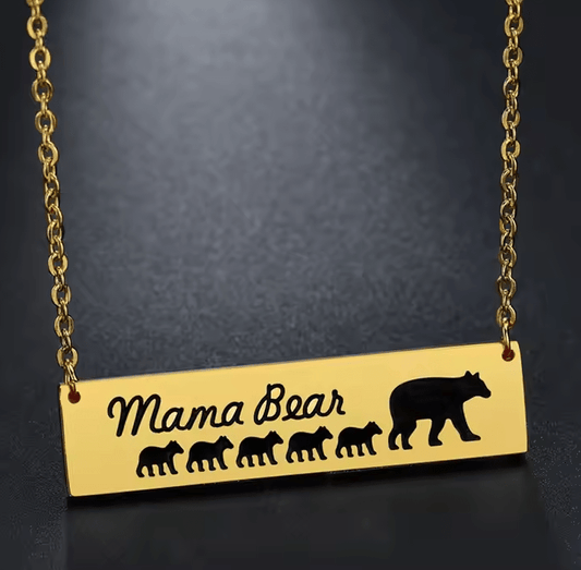 Mama Bear Family Pendant Necklace - Stainless Steel Mother's Day Gift - UniqueThoughtful