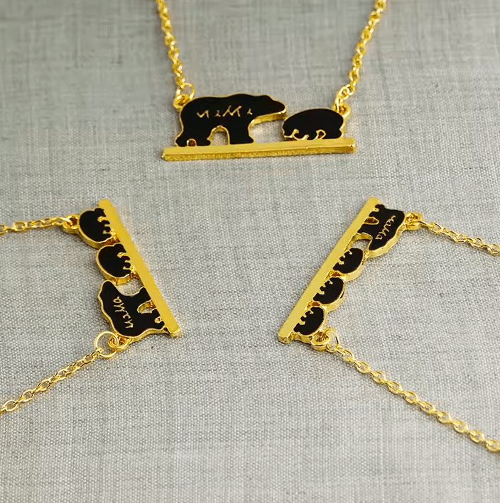 Mama Bear Necklace - Cute Bear Pendant with Oil Dripping Letters - UniqueThoughtful