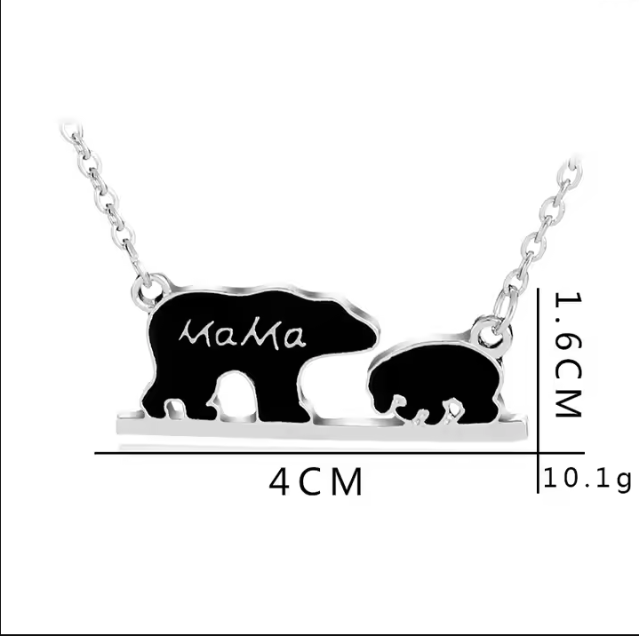 Mama Bear Necklace - Cute Bear Pendant with Oil Dripping Letters - UniqueThoughtful