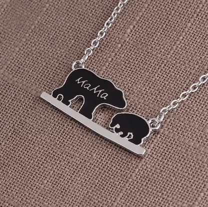 Mama Bear Necklace - Cute Bear Pendant with Oil Dripping Letters - UniqueThoughtful