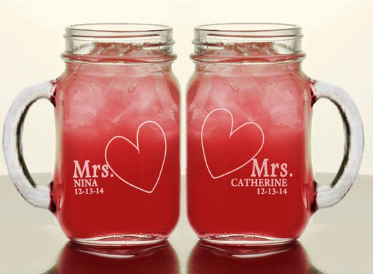 Mrs & Mrs Personalized Mason Jars with date - Uniquethoughtful