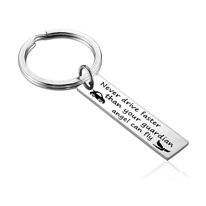 Never Drive Faster Than Your Guardian Angel Can Fly Keyring - UniqueThoughtful