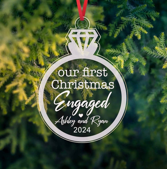 Our First Christmas Engaged Personalized Ornament - Uniquethoughtful