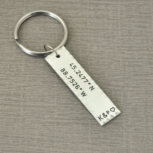 Personalized Coordinates keychain with Initials - Uniquethoughtful