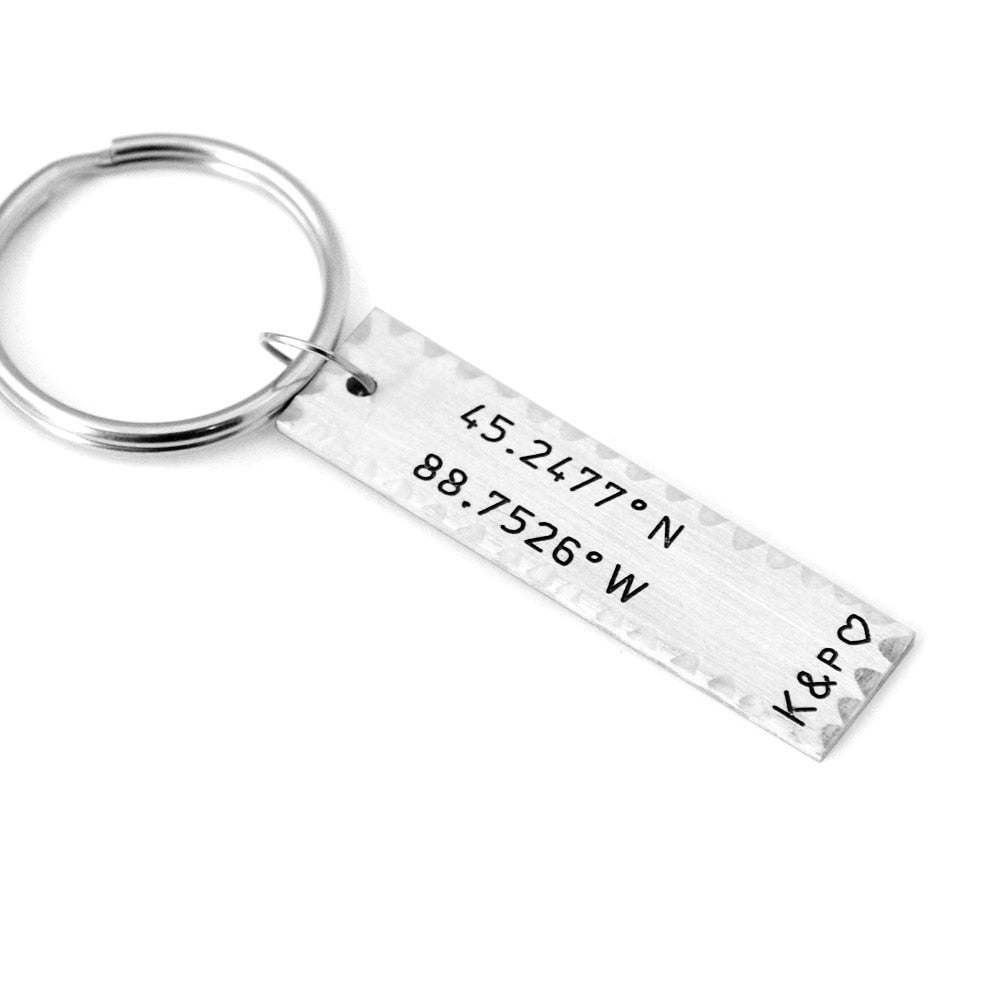 Personalized Coordinates keychain with Initials - UniqueThoughtful