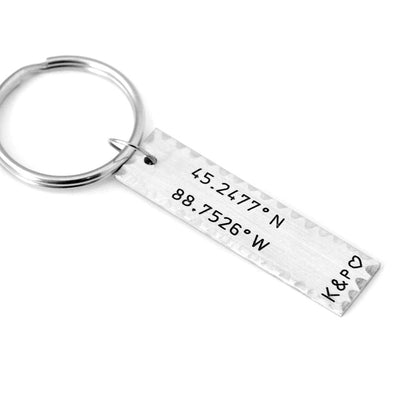 Personalized Coordinates keychain with Initials - UniqueThoughtful