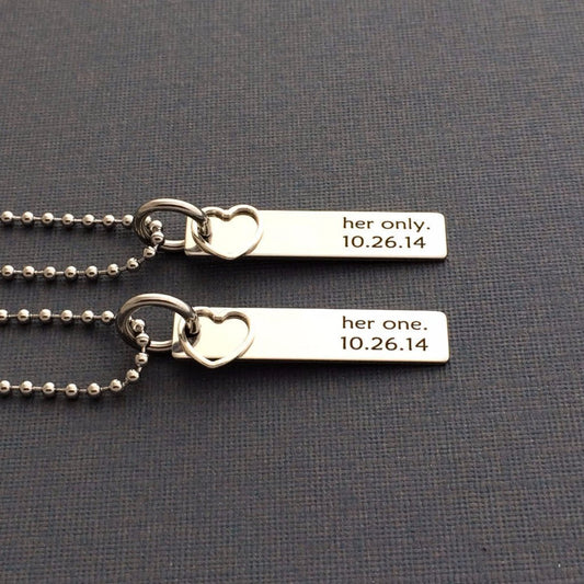 Personalized Couple Necklace Set with date (Her one Her only) - Uniquethoughtful