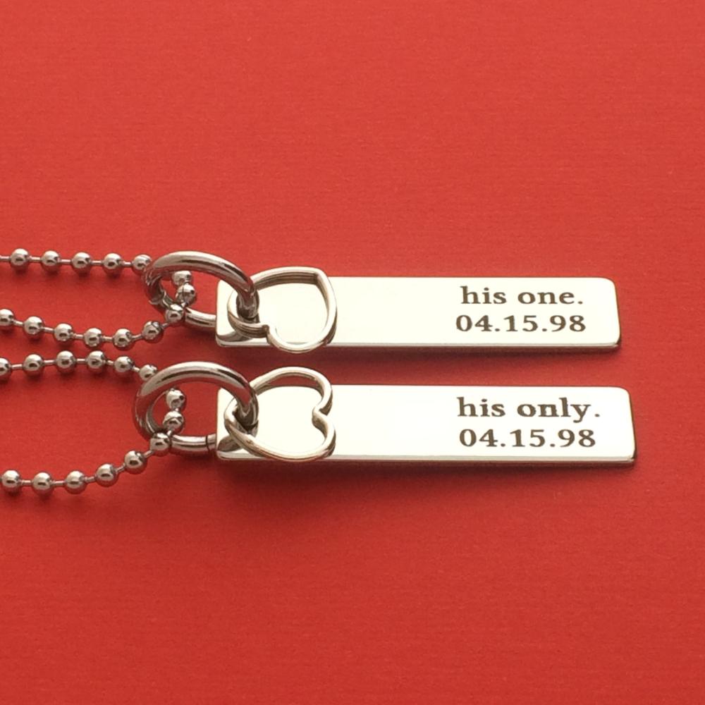 Personalized Couple Necklace Set with date (His one His only) - UniqueThoughtful