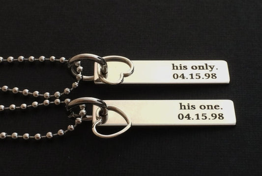 Personalized Couple Necklace Set with date (His one His only) - Uniquethoughtful