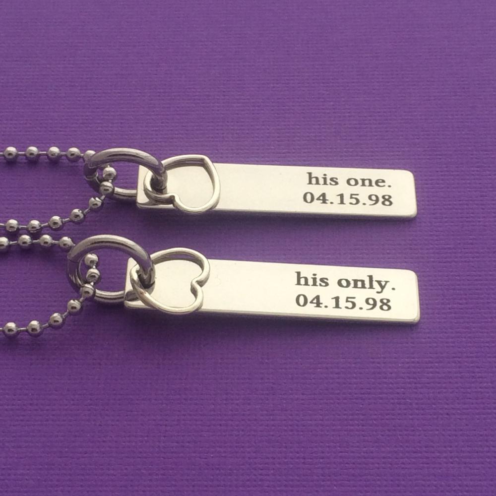 Personalized Couple Necklace Set with date (His one His only) - UniqueThoughtful