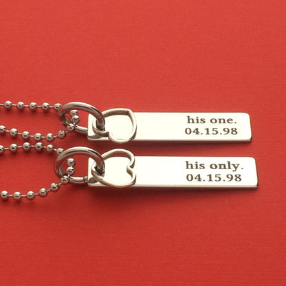 Personalized Couple Necklace Set with date (His one His only) - UniqueThoughtful