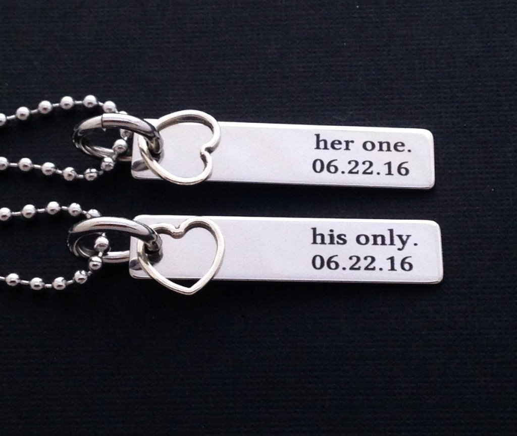 Personalized Couple Necklace with date (Her one His only) - Uniquethoughtful