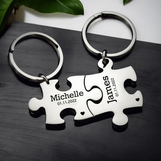 Personalized Couple Puzzle Keychains - Set of 2 - UniqueThoughtful