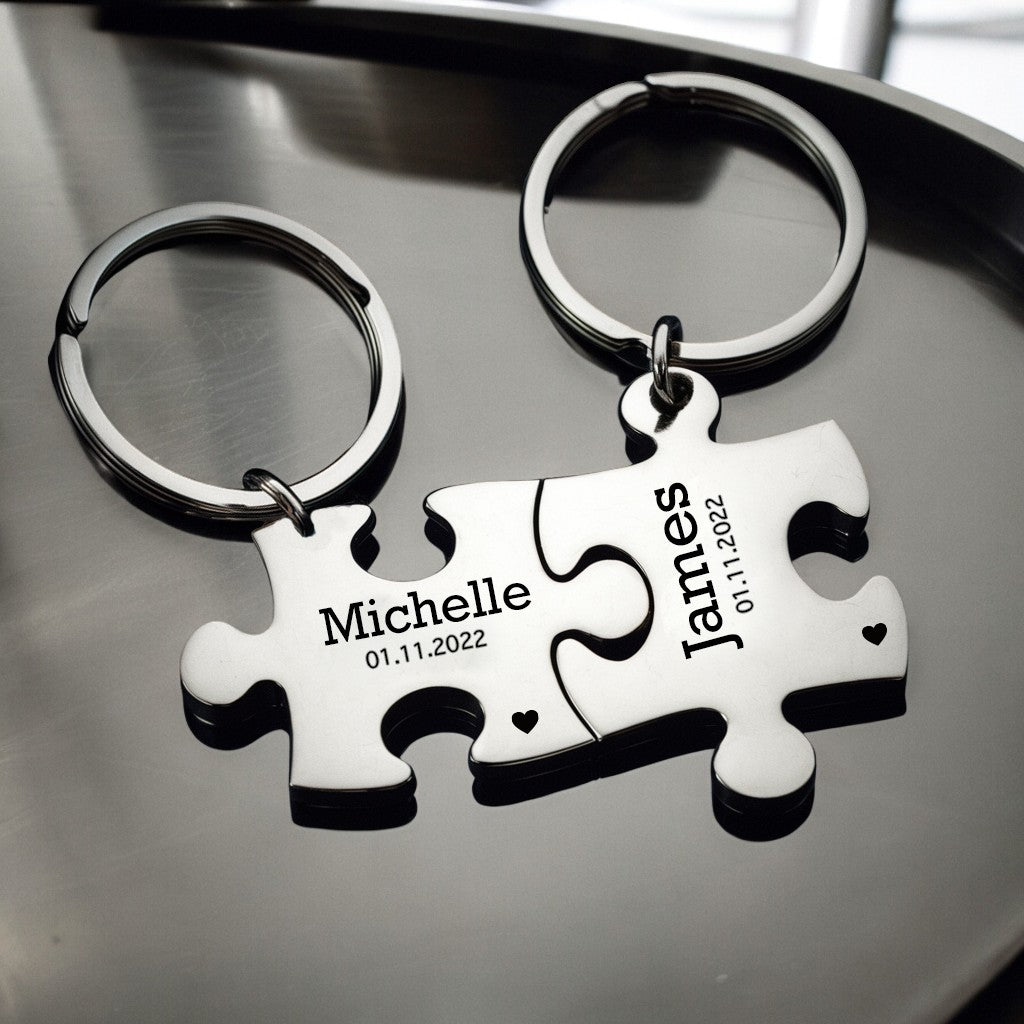 Personalized Couple Puzzle Keychains - Set of 2 - UniqueThoughtful