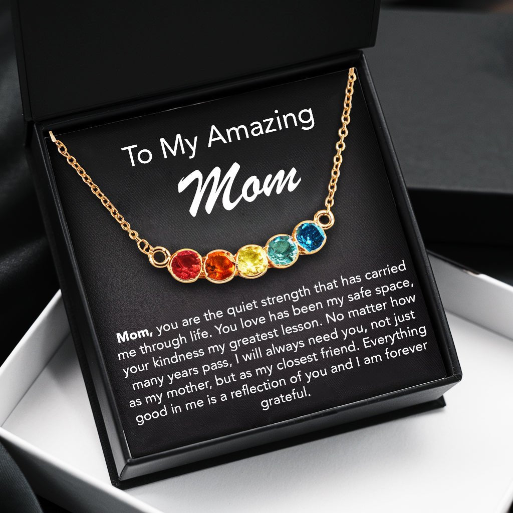 Personalized Family Birthstone Necklace & Message Card - Mother's Day Gift - UniqueThoughtful