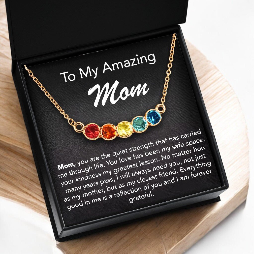 Personalized Family Birthstone Necklace & Message Card - Mother's Day Gift - UniqueThoughtful