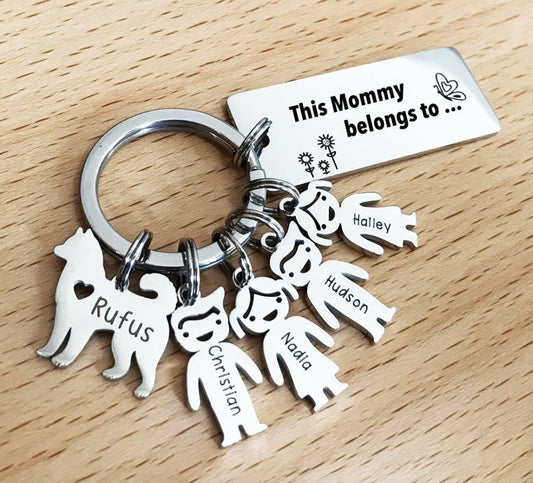 Personalized Family Names Keychain with pets - Uniquethoughtful