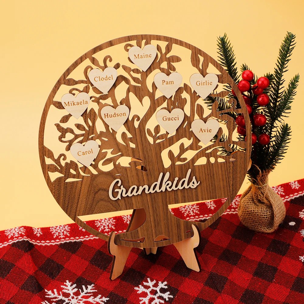 Personalized Family Names Wooden Tree Decoration - Uniquethoughtful