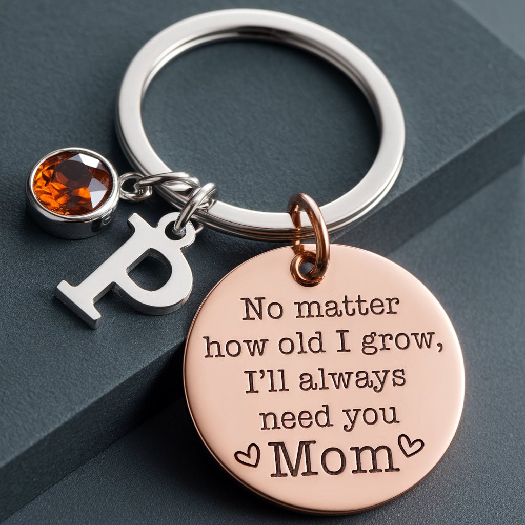 Personalized Keychain With Initial & Birthstone - Mother's Day Gift - UniqueThoughtful