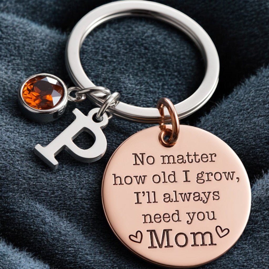 Personalized Keychain With Initial & Birthstone - Mother's Day Gift - UniqueThoughtful