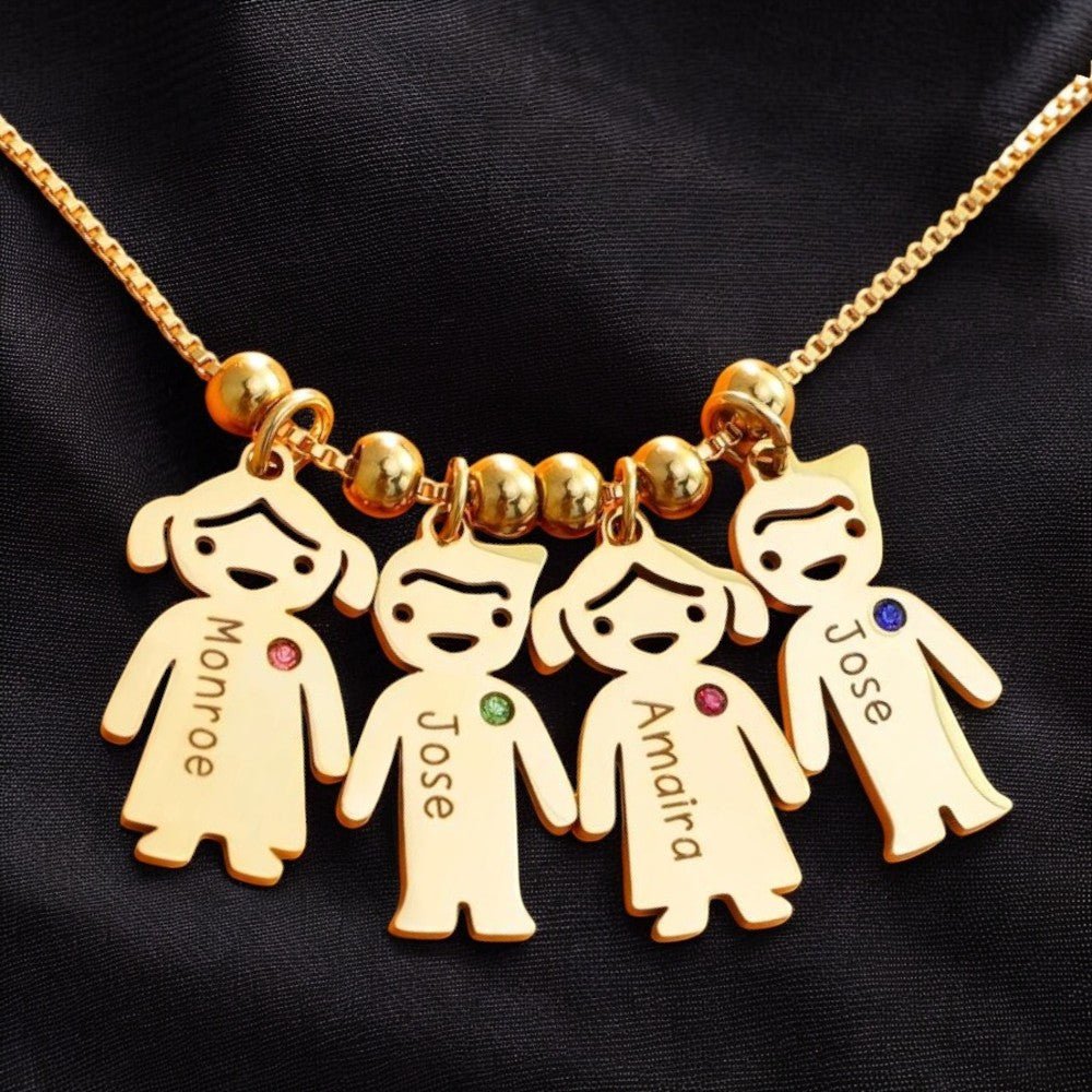 Personalized Kids Name Birthstone Necklace - Mother's Day Gift - UniqueThoughtful