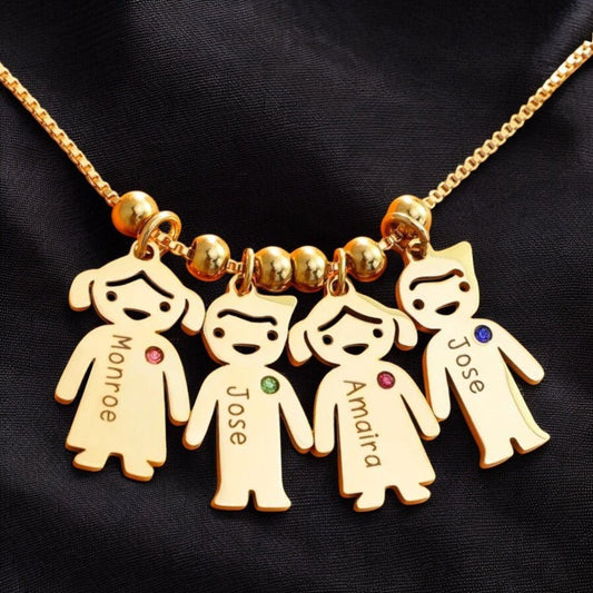 Personalized Kids Name Birthstone Necklace - Mother's Day Gift - UniqueThoughtful