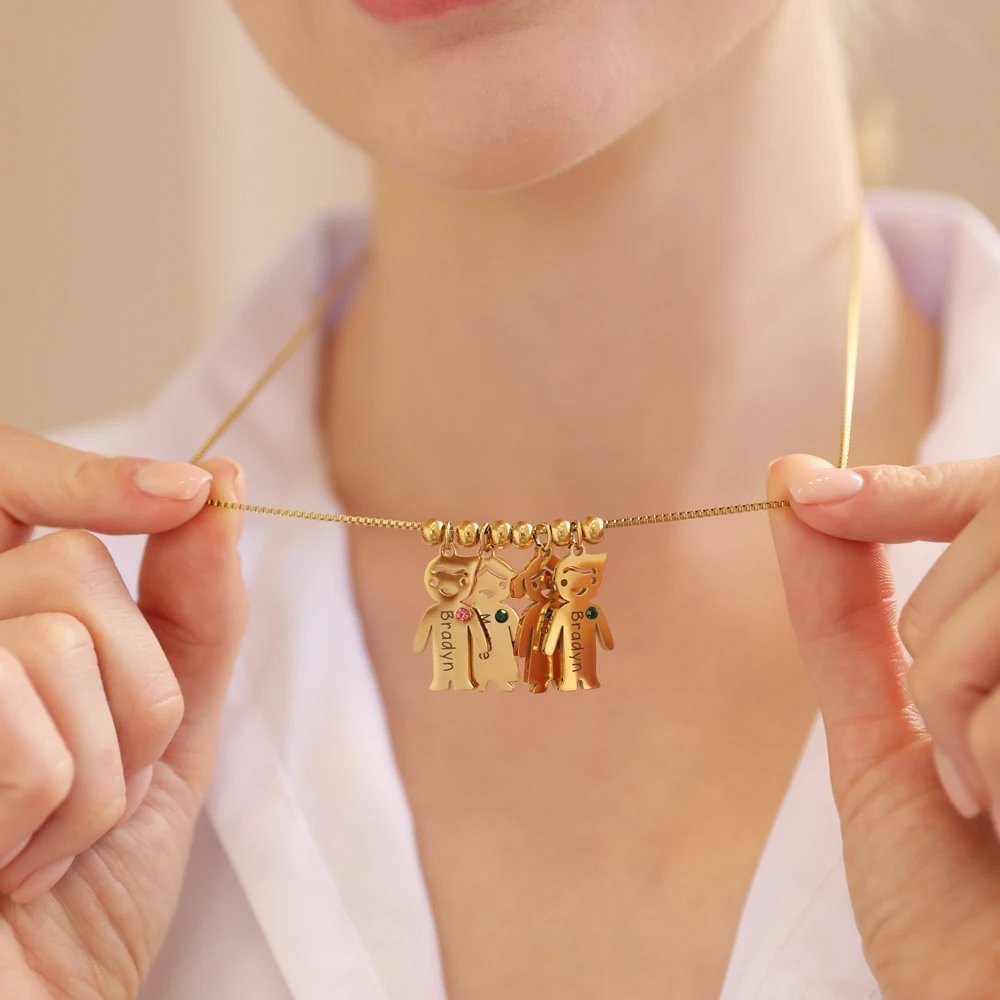 Personalized Kids Name Birthstone Necklace - Mother's Day Gift - UniqueThoughtful