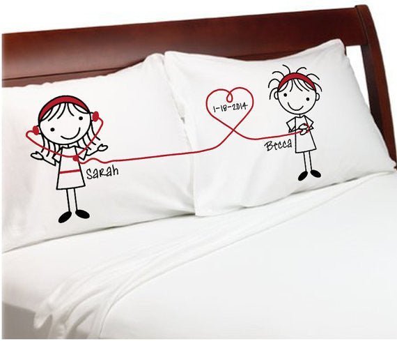 Personalized Lesbian Couple Pillowcases with Name & Date - UniqueThoughtful