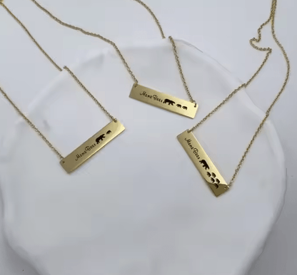 Personalized Mama Bear Stainless Steel Bar Necklace - Gift for Mom - UniqueThoughtful
