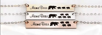 Personalized Mama Bear Stainless Steel Bar Necklace - Gift for Mom - UniqueThoughtful