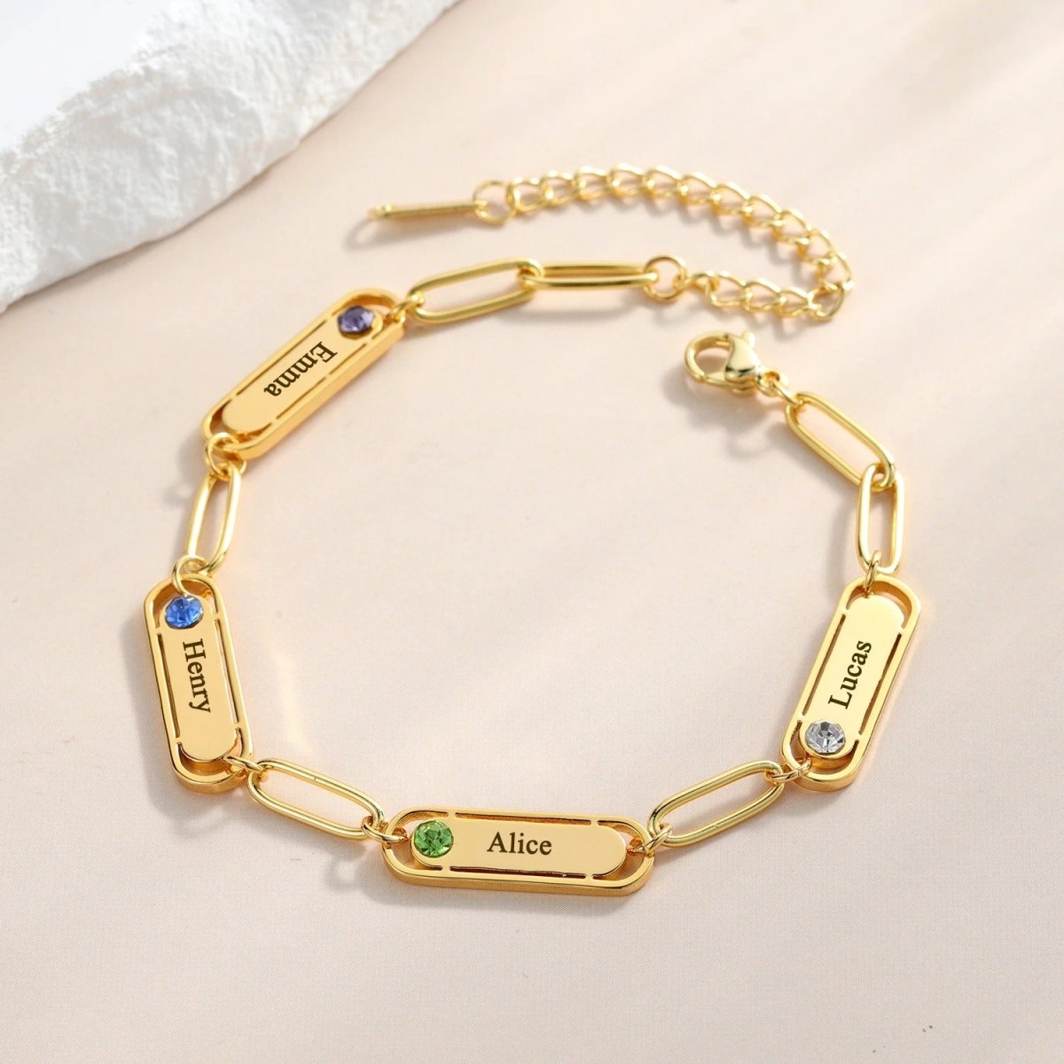 Personalized Name & Birthstones Bracelet Mother's Day Gift - UniqueThoughtful