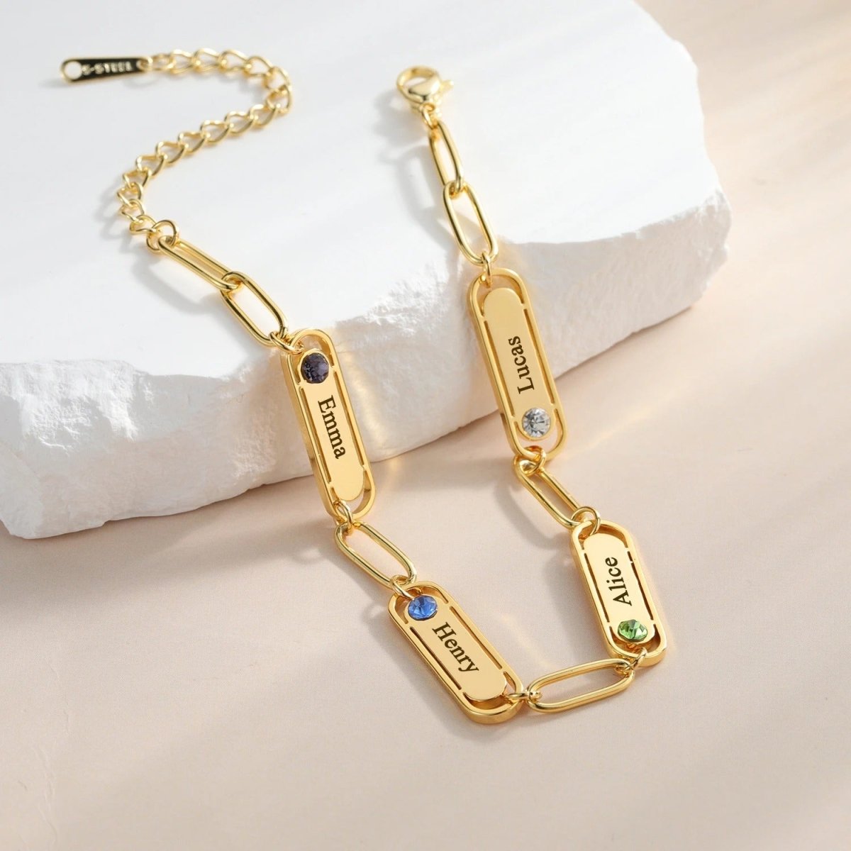 Personalized Name & Birthstones Bracelet Mother's Day Gift - UniqueThoughtful